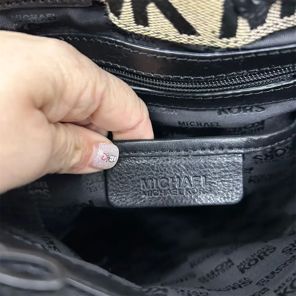 Vintage Michael Kors Monogram Tote Bag Black Beige Women's Shoulder - Picture 5 of 14